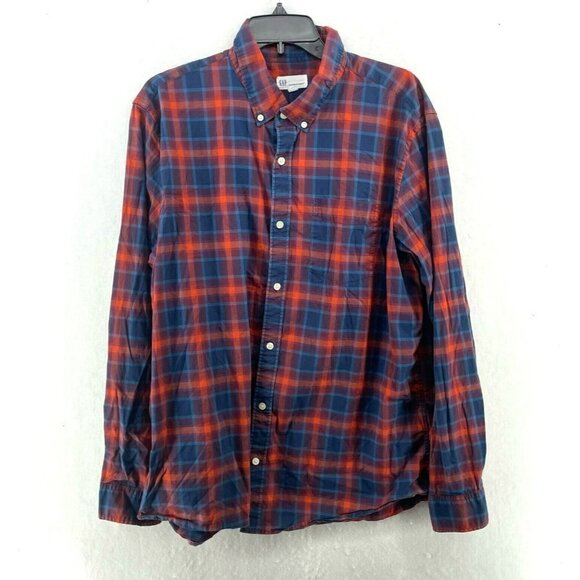 GAP Other - Gap Button-Up Shirt Men's Sz XL  Blue Red Plaid Standard Fit Stretch Long Sleeve